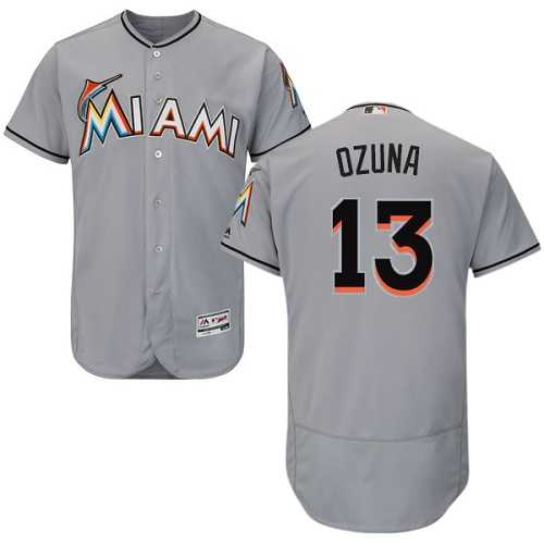 Miami Marlins #13 Marcell Ozuna Grey Flexbase Authentic Collection Stitched MLB Jersey