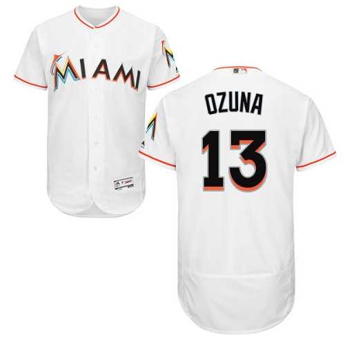 Miami Marlins #13 Marcell Ozuna White Flexbase Authentic Collection Stitched MLB Jersey