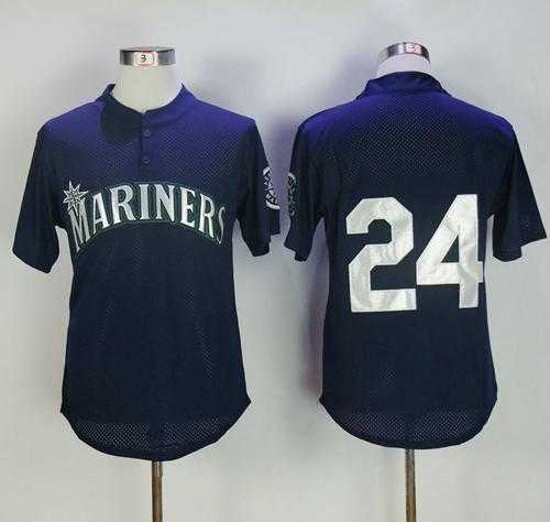 Mitchell And Ness 1995 Seattle Mariners #24 Ken Griffey Navy Blue Throwback Stitched MLB Jersey