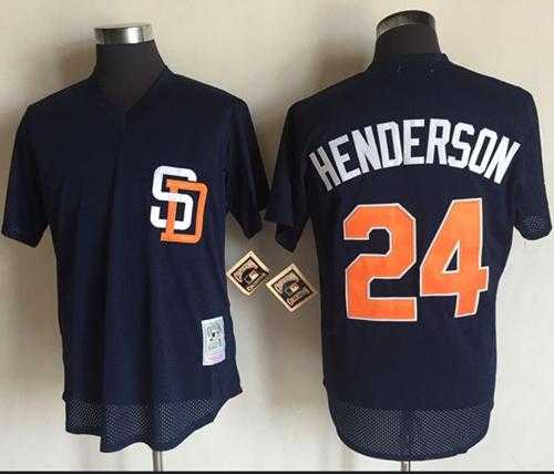Mitchell And Ness 1996 San Diego Padres #24 Rickey Henderson Navy Blue Throwback Stitched Baseball Jersey