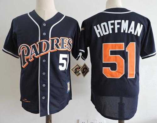 Mitchell And Ness 1998 San Diego Padres #51 Trevor Hoffman Navy Blue Throwback Stitched Baseball Jersey