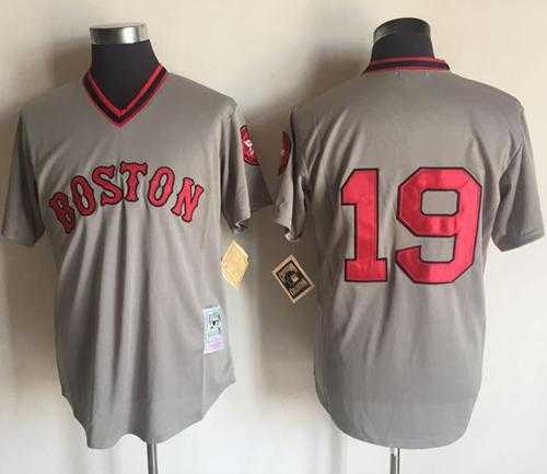 Mitchell And Ness Boston Red Sox #19 Fred Lynn Grey Throwback Stitched Baseball Jersey