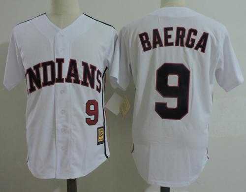Mitchell And Ness Cleveland Indians #9 Carlos Baerga White Throwback Stitched MLB Jersey