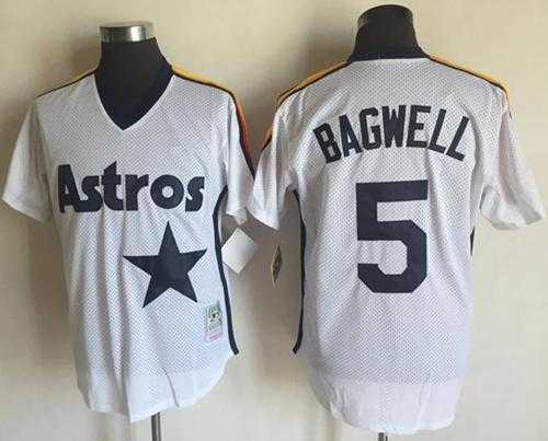 Mitchell And Ness Houston Astros #5 Jeff Bagwell White Throwback Stitched Baseball Jersey