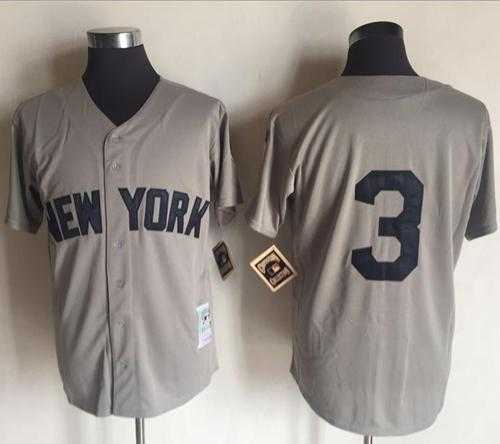 Mitchell And Ness New York Yankees #3 Babe Ruth Grey Throwback Stitched Baseball Jersey