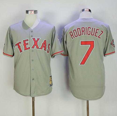 Mitchell And Ness Texas Rangers #7 Ivan Rodriguez Grey Throwback Stitched MLB Jersey