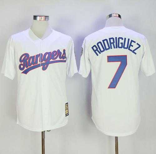 Mitchell And Ness Texas Rangers #7 Ivan Rodriguez White Throwback Stitched MLB Jersey