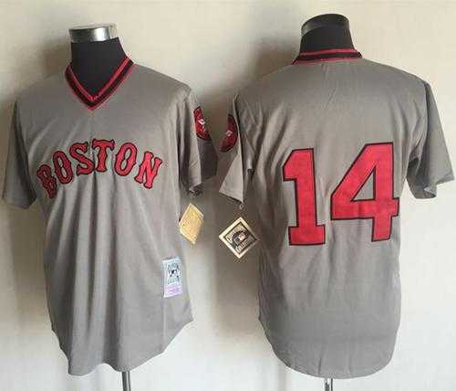Mitchell and Ness 1975 Boston Red Sox #14 Jim Rice Grey Stitched Throwback MLB Jersey