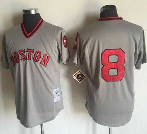 Mitchell and Ness 1975 Boston Red Sox #8 Carl Yastrzemski Grey Stitched Throwback MLB Jersey