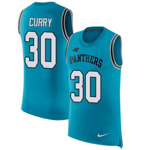 Nike Carolina Panthers #30 Stephen Curry Blue Alternate Men's Stitched NFL Limited Rush Tank Top Jersey