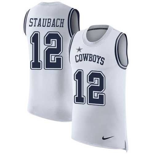 Nike Dallas Cowboys #12 Roger Staubach White Men's Stitched NFL Limited Rush Tank Top Jersey