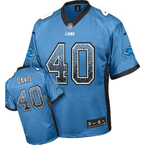 Nike Detroit Lions #40 Jarrad Davis Blue Team Color Men's Stitched NFL Elite Drift Fashion Jersey