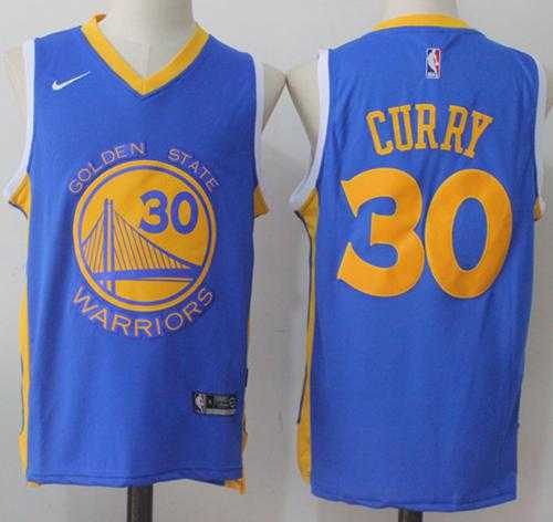 Nike Golden State Warriors #30 Stephen Curry Royal Road Stitched NBA Jersey