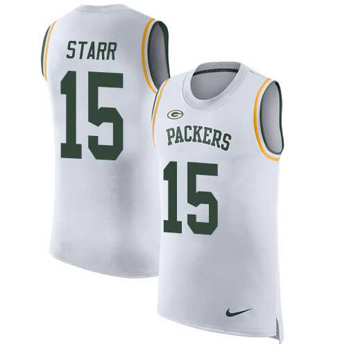 Nike Green Bay Packers #15 Bart Starr White Men's Stitched NFL Limited Rush Tank Top Jersey