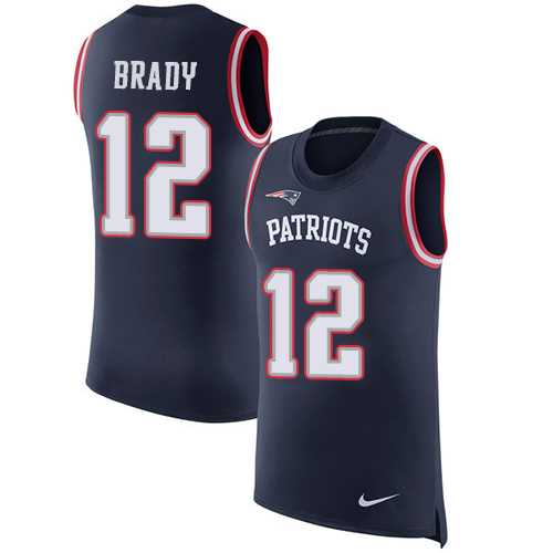 Nike New England Patriots #12 Tom Brady Navy Blue Team Color Men's Stitched NFL Limited Rush Tank Top Jersey
