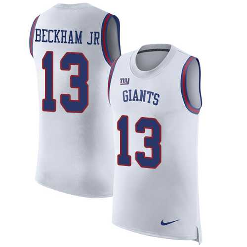 Nike New York Giants #13 Odell Beckham Jr White Men's Stitched NFL Limited Rush Tank Top Jersey