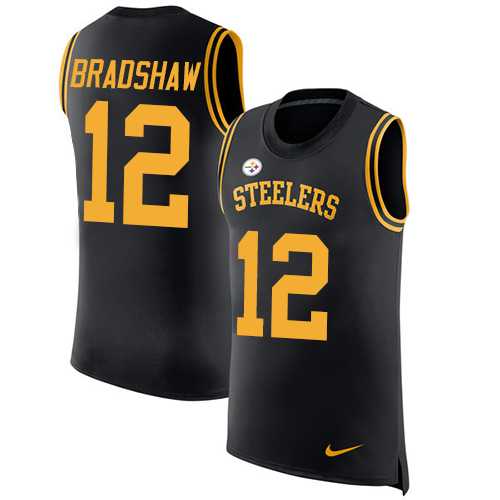 Nike Pittsburgh Steelers #12 Terry Bradshaw Black Team Color Men's Stitched NFL Limited Rush Tank Top Jersey