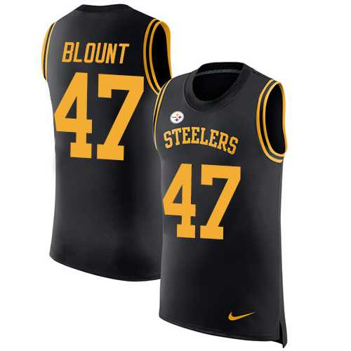 Nike Pittsburgh Steelers #47 Mel Blount Black Team Color Men's Stitched NFL Limited Rush Tank Top Jersey