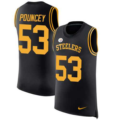 Nike Pittsburgh Steelers #53 Maurkice Pouncey Black Team Color Men's Stitched NFL Limited Rush Tank Top Jersey