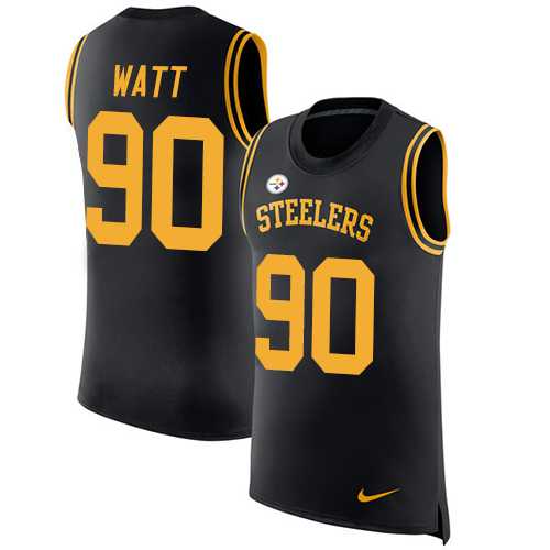 Nike Pittsburgh Steelers #90 T. J. Watt Black Team Color Men's Stitched NFL Limited Rush Tank Top Jersey