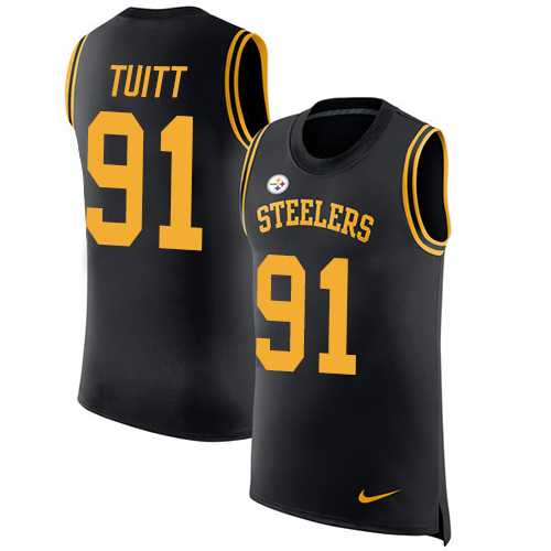 Nike Pittsburgh Steelers #91 Stephon Tuitt Black Team Color Men's Stitched NFL Limited Rush Tank Top Jersey