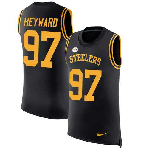 Nike Pittsburgh Steelers #97 Cameron Heyward Black Team Color Men's Stitched NFL Limited Rush Tank Top Jersey