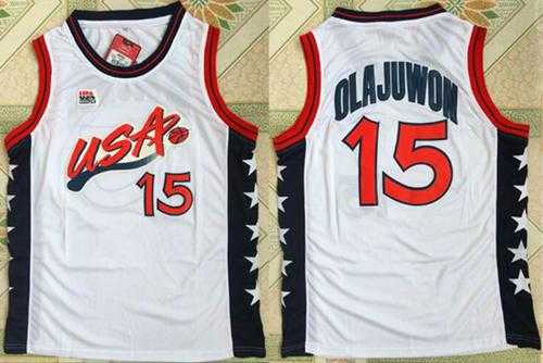 Nike Team USA #15 Hakeem Olajuwon White 1996 Dream Team Stitched NBA Jersey
