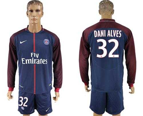 Paris Saint-Germain #32 Dani Alves Home Long Sleeves Soccer Club Jersey