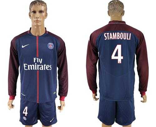 Paris Saint-Germain #4 Stambouli Home Long Sleeves Soccer Club Jersey