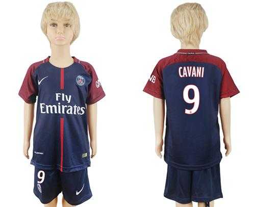 Paris Saint Germain #9 Cavani Home Kid Soccer Club Jersey