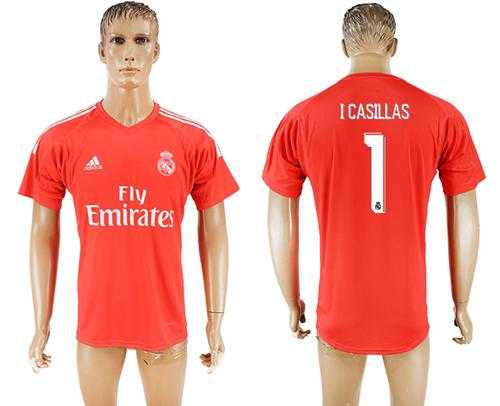 Real Madrid #1 I Casillas Red Goalkeeper Soccer Club Jersey