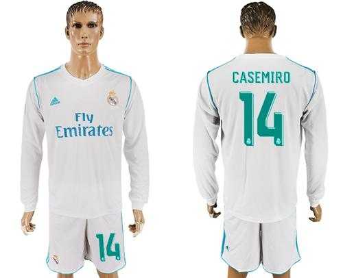 Real Madrid #14 Casemiro White Home Long Sleeves Soccer Club Jersey