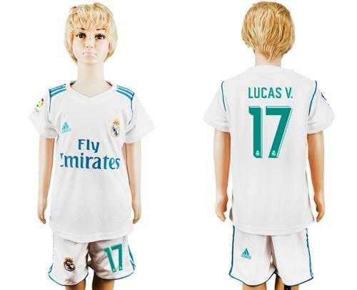 Real Madrid #17 Lucas V. White Home Kid Soccer Club Jersey