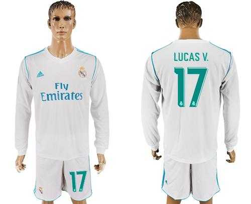 Real Madrid #17 Lucas V. White Home Long Sleeves Soccer Club Jersey