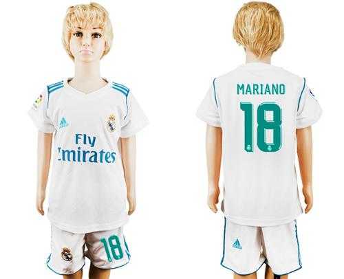 Real Madrid #18 Mariano White Home Kid Soccer Club Jersey