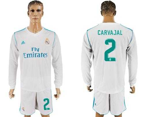 Real Madrid #2 Carvajal White Home Long Sleeves Soccer Club Jersey