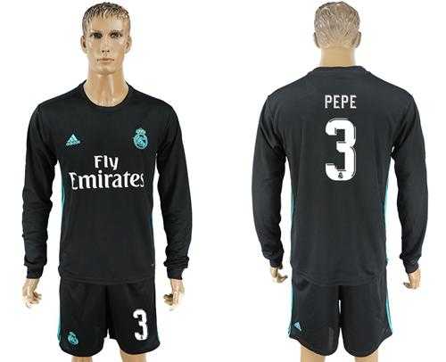 Real Madrid #3 Pepe Away Long Sleeves Soccer Club Jersey