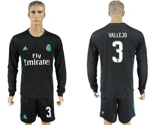 Real Madrid #3 Vallejo Away Long Sleeve Soccer Club Jersey