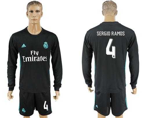 Real Madrid #4 Sergio Ramos Away Long Sleeves Soccer Club Jersey
