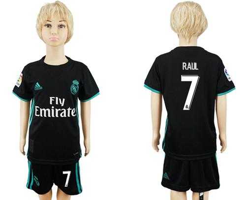 Real Madrid #7 Raul Away Kid Soccer Club Jersey