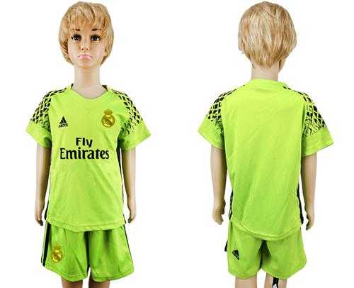 Real Madrid Blank Shiny Green Goalkeeper Kid Soccer Club Jersey