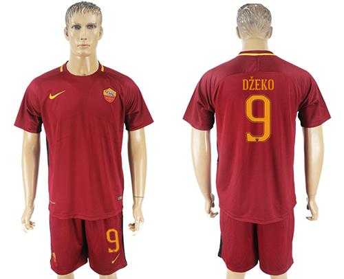 Roma #9 Dzeko Red Home Soccer Club Jersey