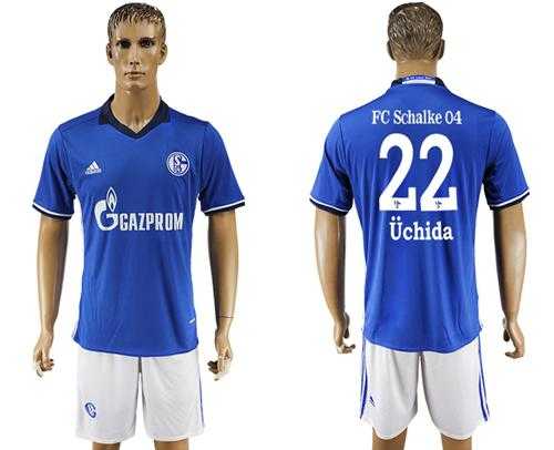 Schalke 04 #22 Uchida Blue Home Soccer Club Jersey