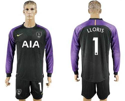 Tottenham Hotspur #1 Lloris Black Goalkeeper Long Sleeves Soccer Club Jersey