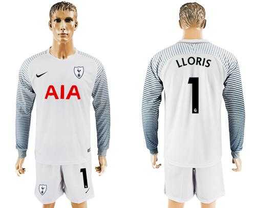 Tottenham Hotspur #1 Lloris White Goalkeeper Long Sleeves Soccer Club Jersey