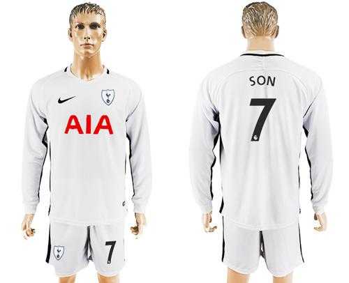 Tottenham Hotspur #7 Son Home Long Sleeves Soccer Club Jersey