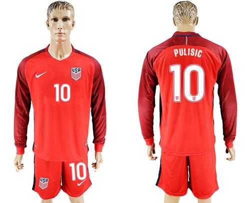 USA #10 Pulisic Away Long Sleeves Soccer Country Jersey