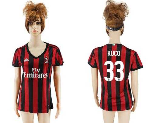 Women's AC Milan #33 Kuco Home Soccer Club Jersey