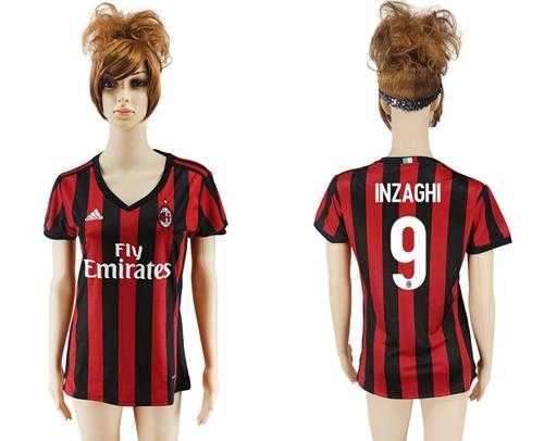 Women's AC Milan #9 Inzaghi Home Soccer Club Jersey