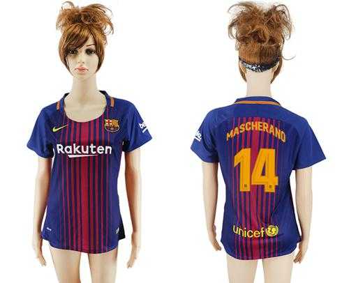 Women's Barcelona #14 Mascherano Home Soccer Club Jersey